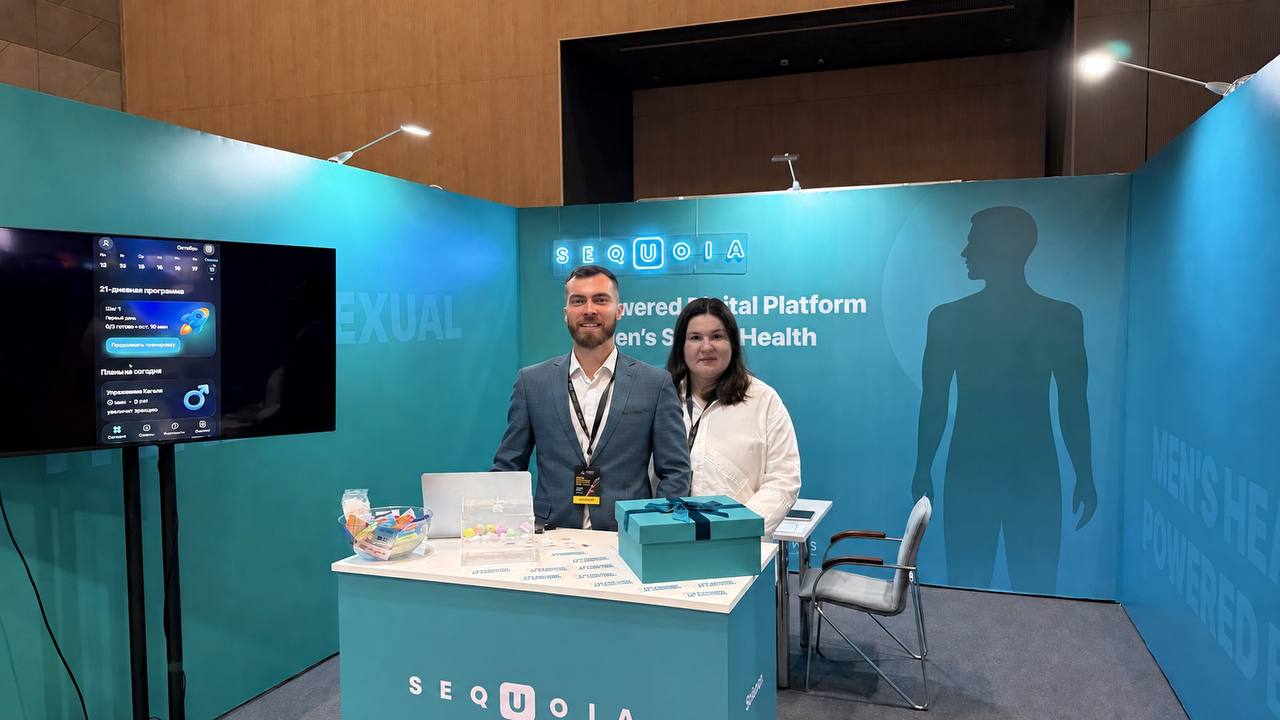 Sequoia founders Dzianis Halka and Volha Neudakh at the project’s booth during AI ATOM GLOBAL EXPO 2026